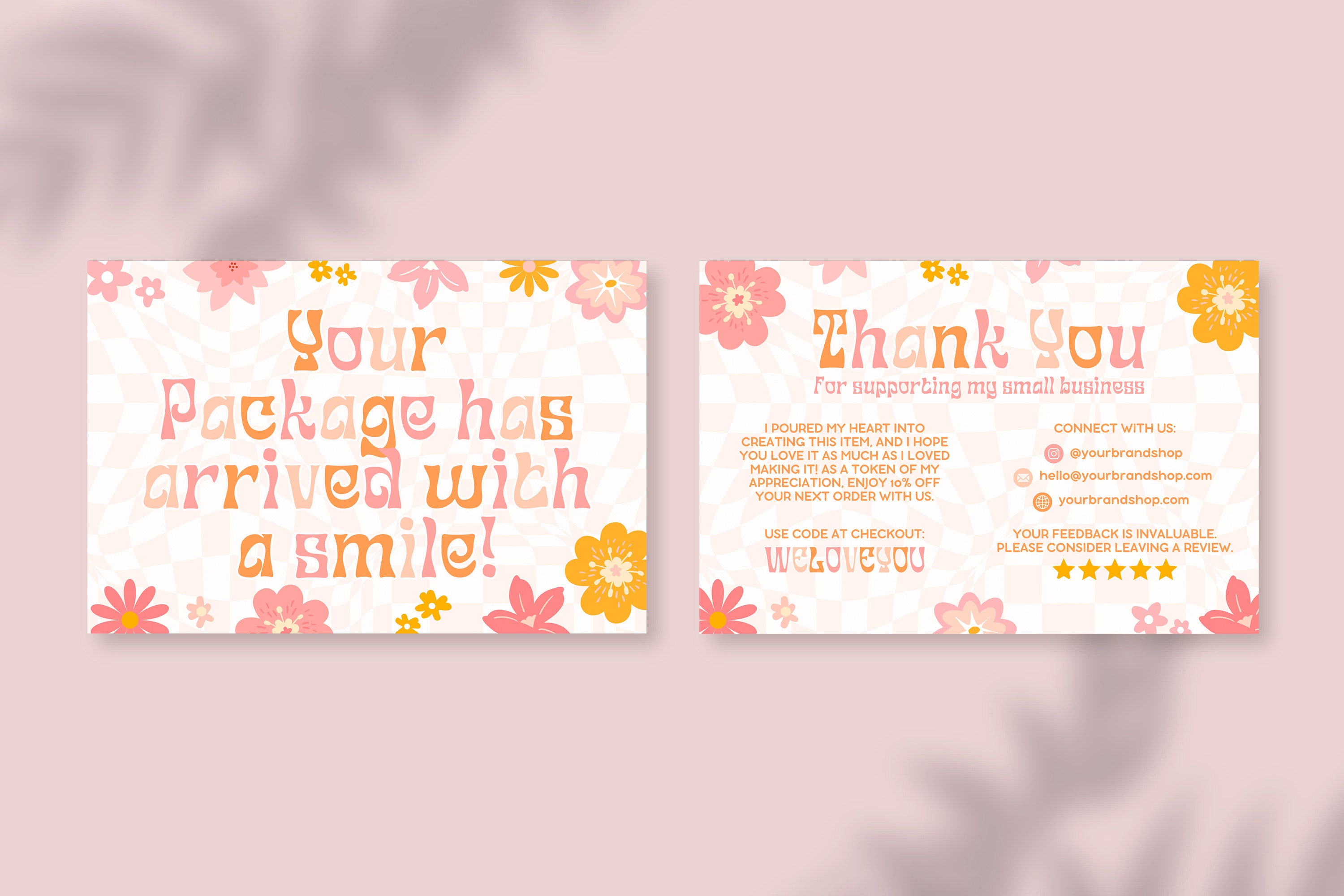 Retro Thank You Card Template Canva, Editable Small Business 70s Groovy ...