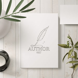 May include: White book cover with a black and white illustration of a quill pen and the text "AUTHOR ART".