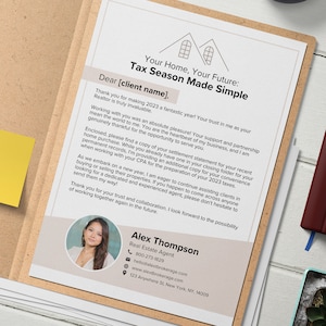 Carta de impuestos de un agente inmobiliario, Carta de impuestos de 5 minutos para agentes inmobiliarios, Preparación de la temporada de impuestos, Nuevo agente, Plantilla de bienes raíces, Folleto para agentes inmobiliarios