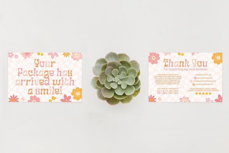 Retro Thank You Card Template Canva, Editable Small Business 70s Groovy ...
