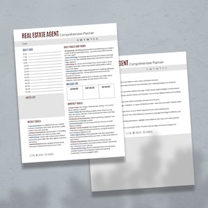 Plantilla de bienes raíces, Planificador diario de agentes inmobiliarios, Plantilla Canva de agentes inmobiliarios, Seguimiento de tareas diarias, Prospección, Comunicación, Marketing