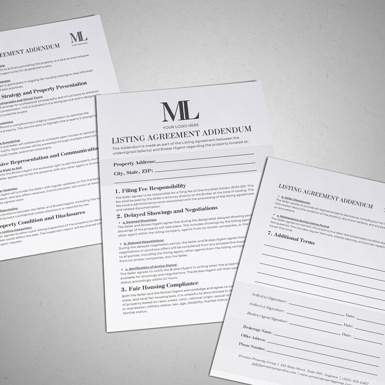 Real Estate Addendum, Real Estate Listing Agreement, Property Sales ...