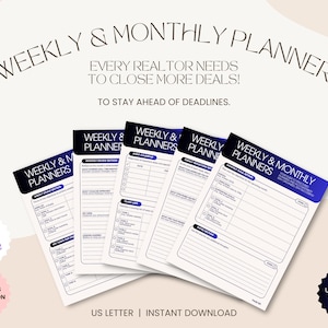Realtor Weekly & Monthly Planner, Realtor Goals, Realtor Organization, Real Estate Agent Planner, Planner For Realtors, Realtor Planner