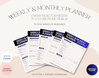 Realtor Weekly & Monthly Planner, Realtor Goals, Realtor Organization, Real Estate Agent Planner, Planner For Realtors, Realtor Planner