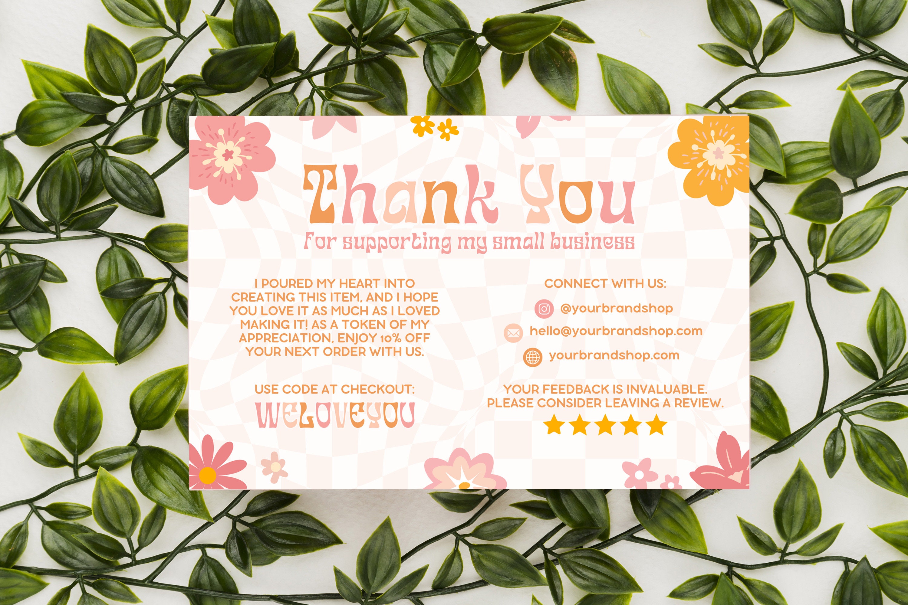 Retro Thank You Card Template Canva, Editable Small Business 70s Groovy ...