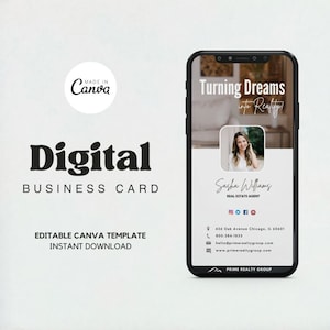 Sjabloon voor digitaal visitekaartjes, onroerendgoedvisitekaartje, canvassjabloon, sjabloon voor visitekaartjes, aangepast visitekaartje