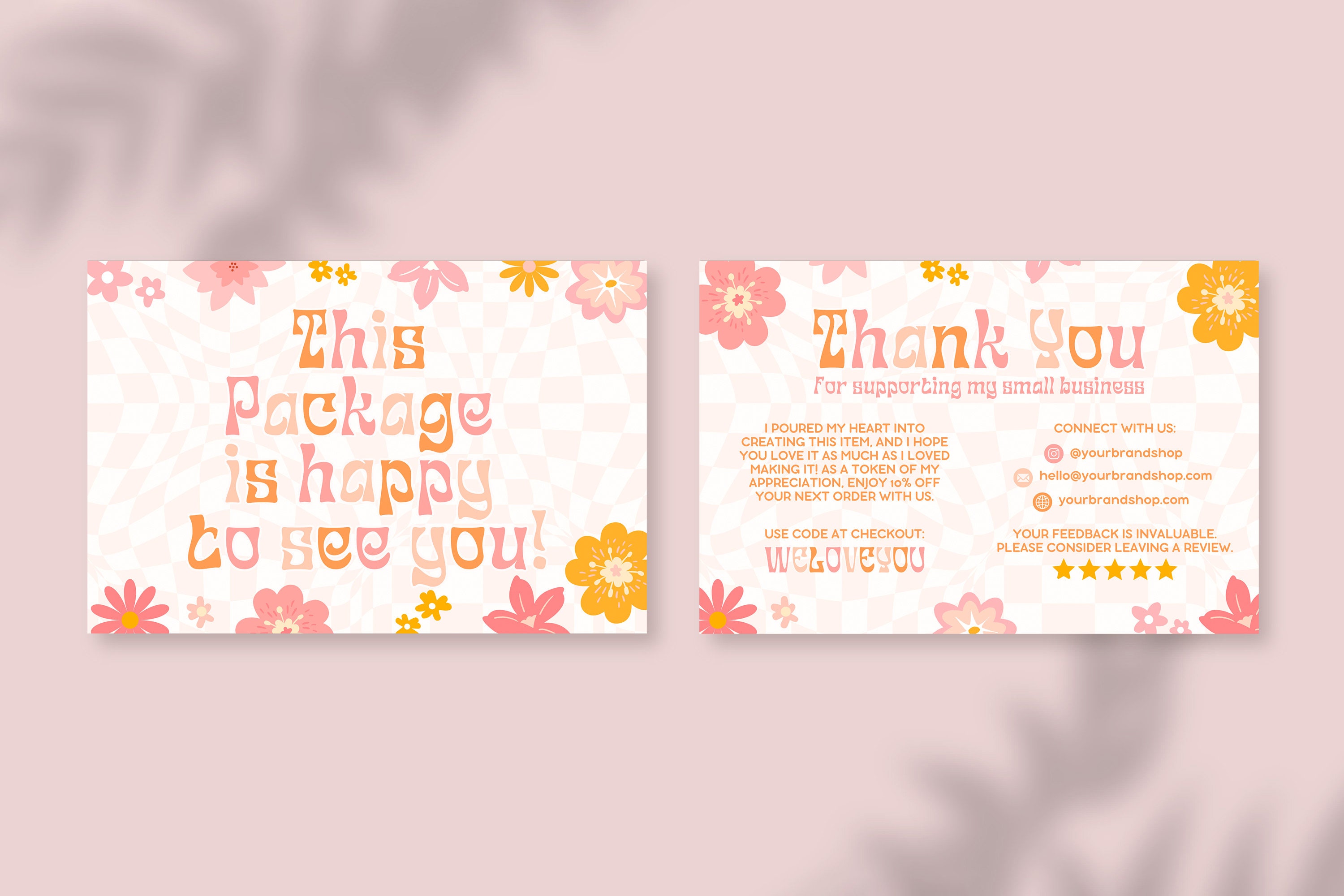 Retro Thank You Card Template Canva, Editable Small Business 70s Groovy ...