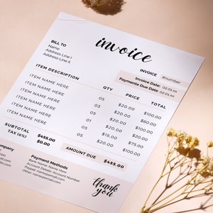 Minimalist Invoice Template | Boho Small Business | Modern Client Invoice | Editable Template | Services Invoice | Business Invoice
