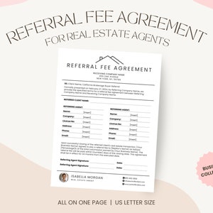 Referral Agreement Template | Real Estate Referral | Realtor Template | Canva | Referral Fee Agreement | Commission Agreement | Marketing