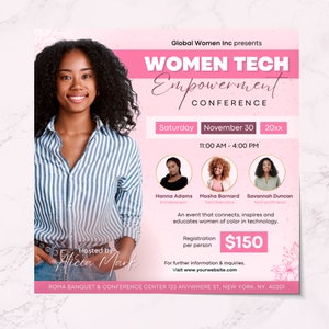 Women&#39;s Conference Flyer, Business Women Event Flyer Template, Social Media Flyer, Women Empowerment Flyer, DIY Flyer, Pink Canva Template