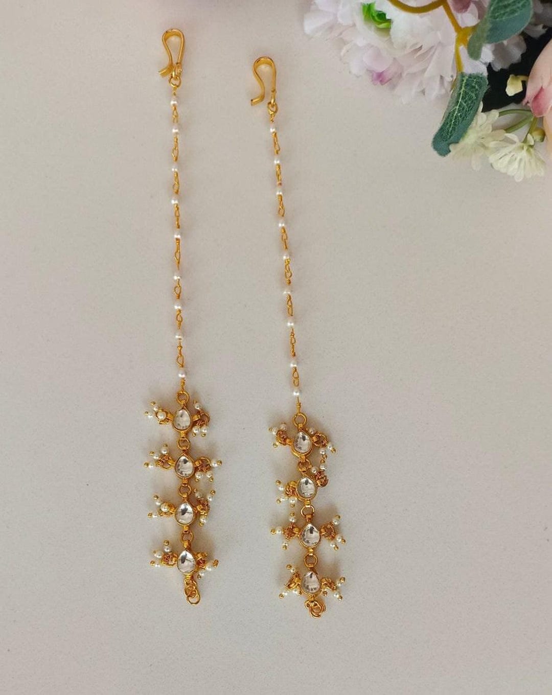 Handmade Pearl Kaan Chain Earring, Indian Jewelry - Etsy