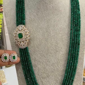 Indian Long Necklace Emerald Green Beads Rani Haar Mala Set Stud Earrings