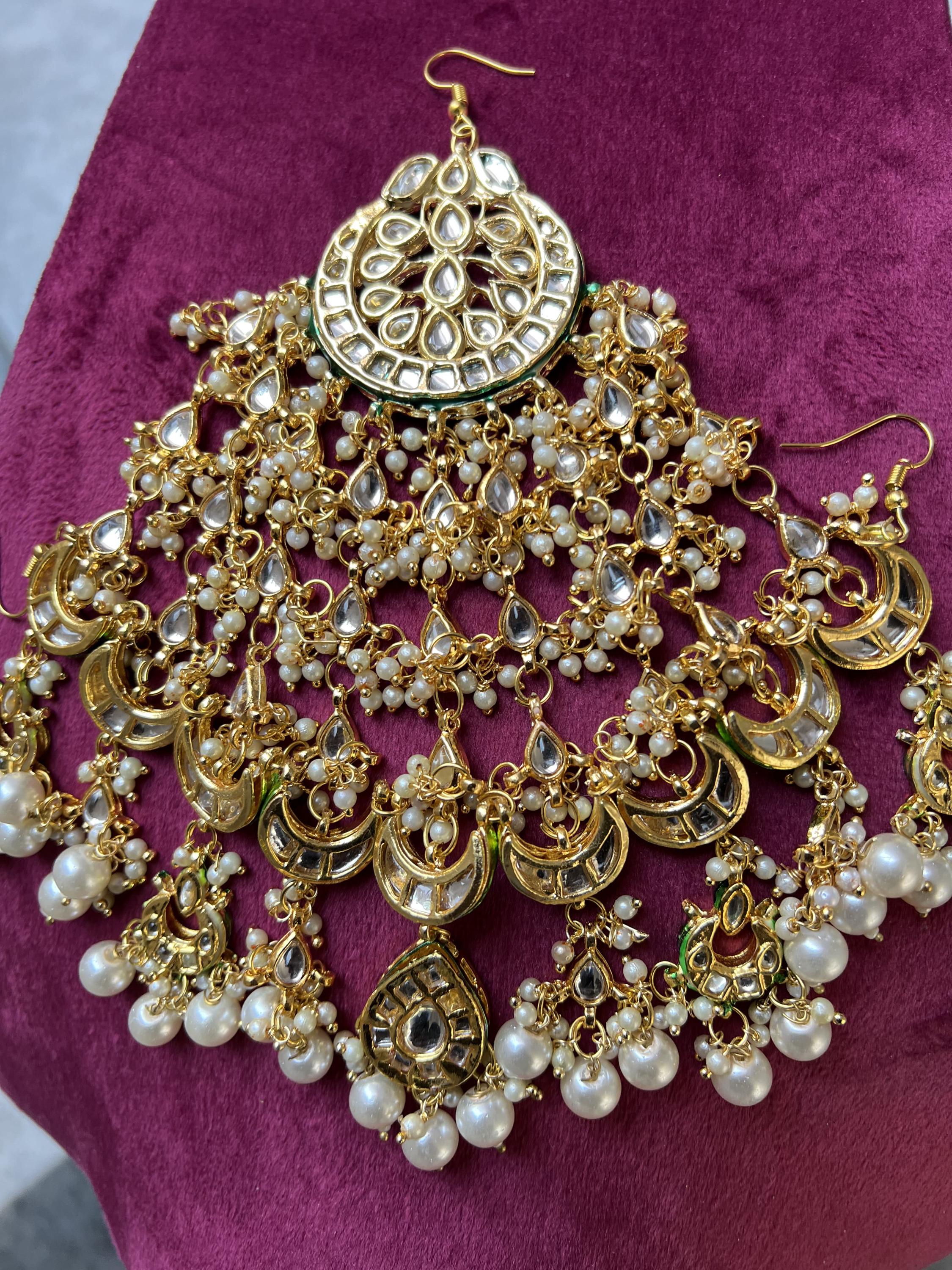 Gold Plated Kundan Passa Jhoomar – Indian Pearl Hair Jewelry  display picture 2