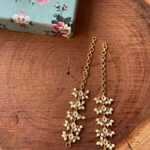 Indian Handmade Sahara White Pearl Beads Kaan Chain Ear Chain/ Sahare /Pearl Kaan chain/ Earing support chain Jewelry for Women