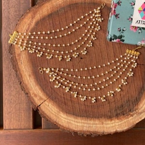 Handmade Pearl Kaan Chain Ear Cuff, Indian Jewelry