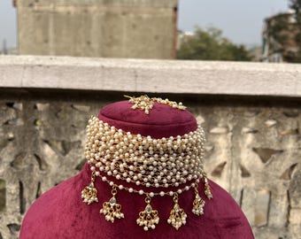 Gold Pearl Kundan Choker: Bollywood Wedding Necklace