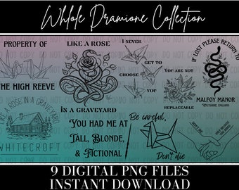 Dramione Bundle-9 Designs |Instant Download PNG | Manacled, Bookish, Kindle Background |Dark Romance Printable Art | Paper Crane, Whitecroft