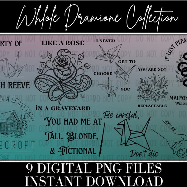 Dramione Bundle-9 Designs |Instant Download PNG | Manacled, Bookish, Kindle Background |Dark Romance Printable Art | Paper Crane, Whitecroft