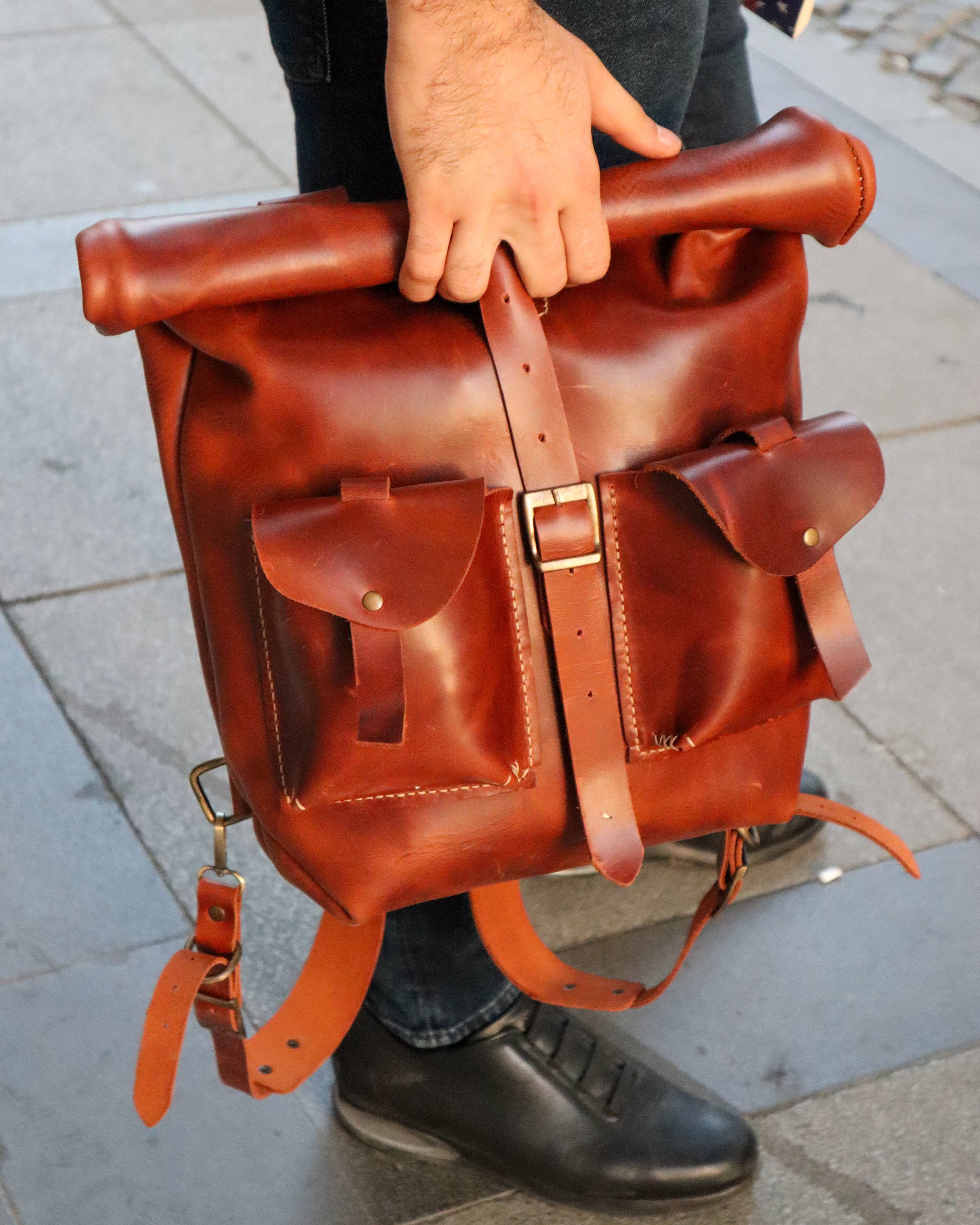 Handmade Leather Backpack Purse: Vintage Laptop Tote Bag - Etsy