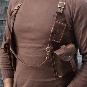 Leather holster bag, Hippie Bag festival bag travel unixes canvas vest gilet shoulder utility bag hip holster bag wist bag utility bag image 1