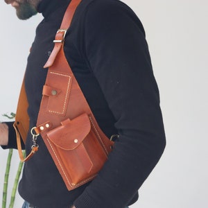 Leather holster bag, Hippie Bag festival bag travel unixes canvas vest gilet shoulder utility bag hip holster bag wist bag utility bag