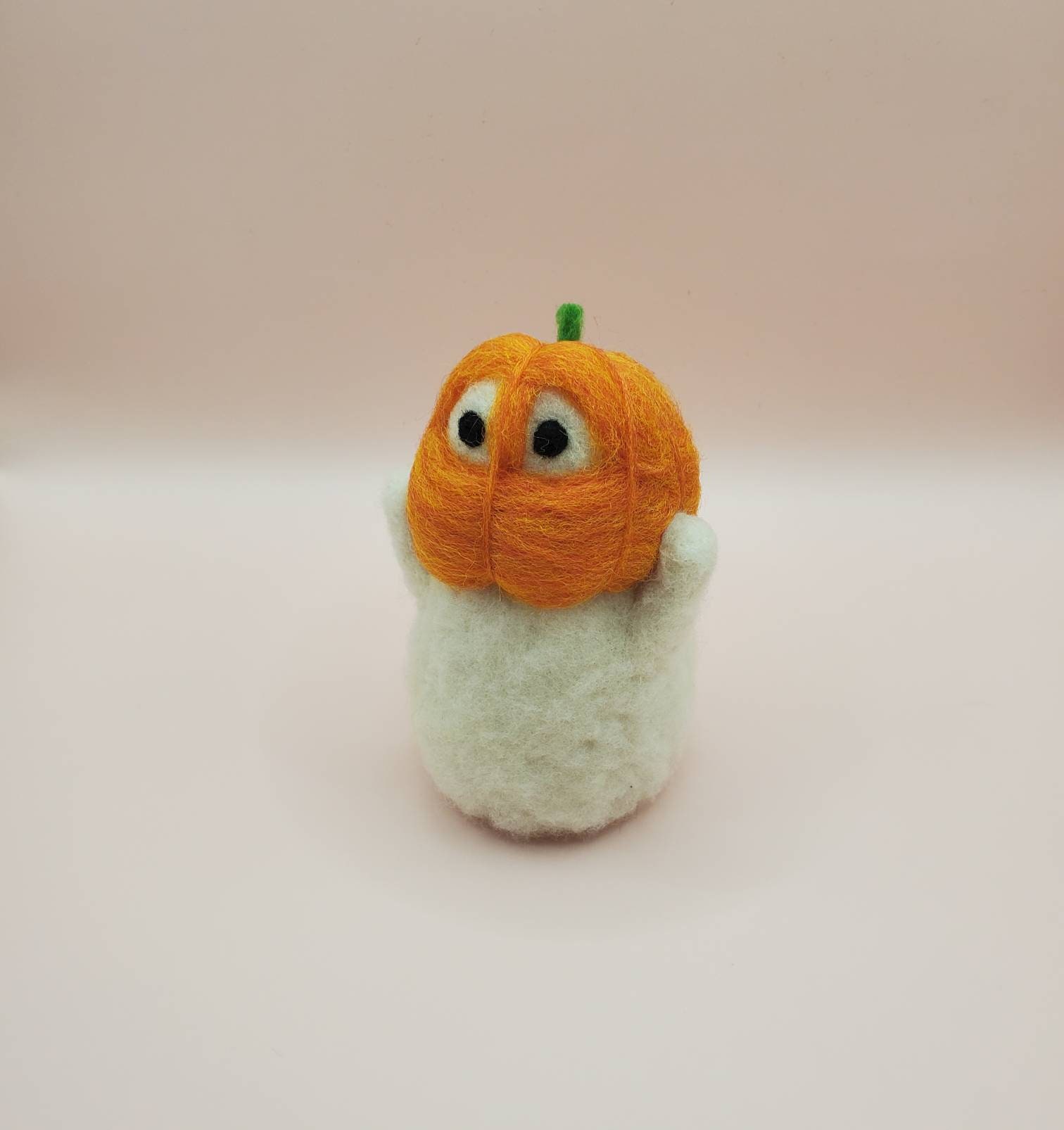 Whimsical Wool Felted Ghosts with Pumpkins | Halloween Decoration