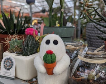 Fantôme de cactus en pot| Décorations effrayantes de jardinier | Fantômes d'été