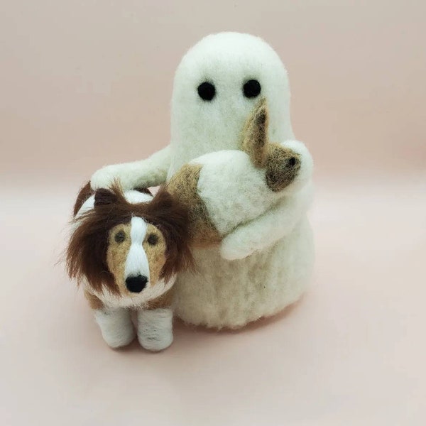 Custom Wool Felted Ghost With Pets | Personalized Halloween Decor