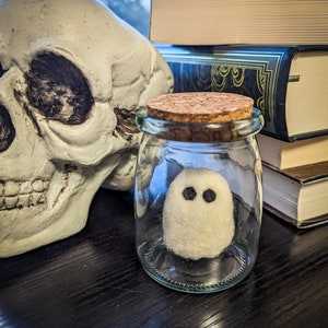 Ghost Specimen in a Jar | Creepy Cute Felted Wool Halloween Decoration | Handmade Halloween Decoration