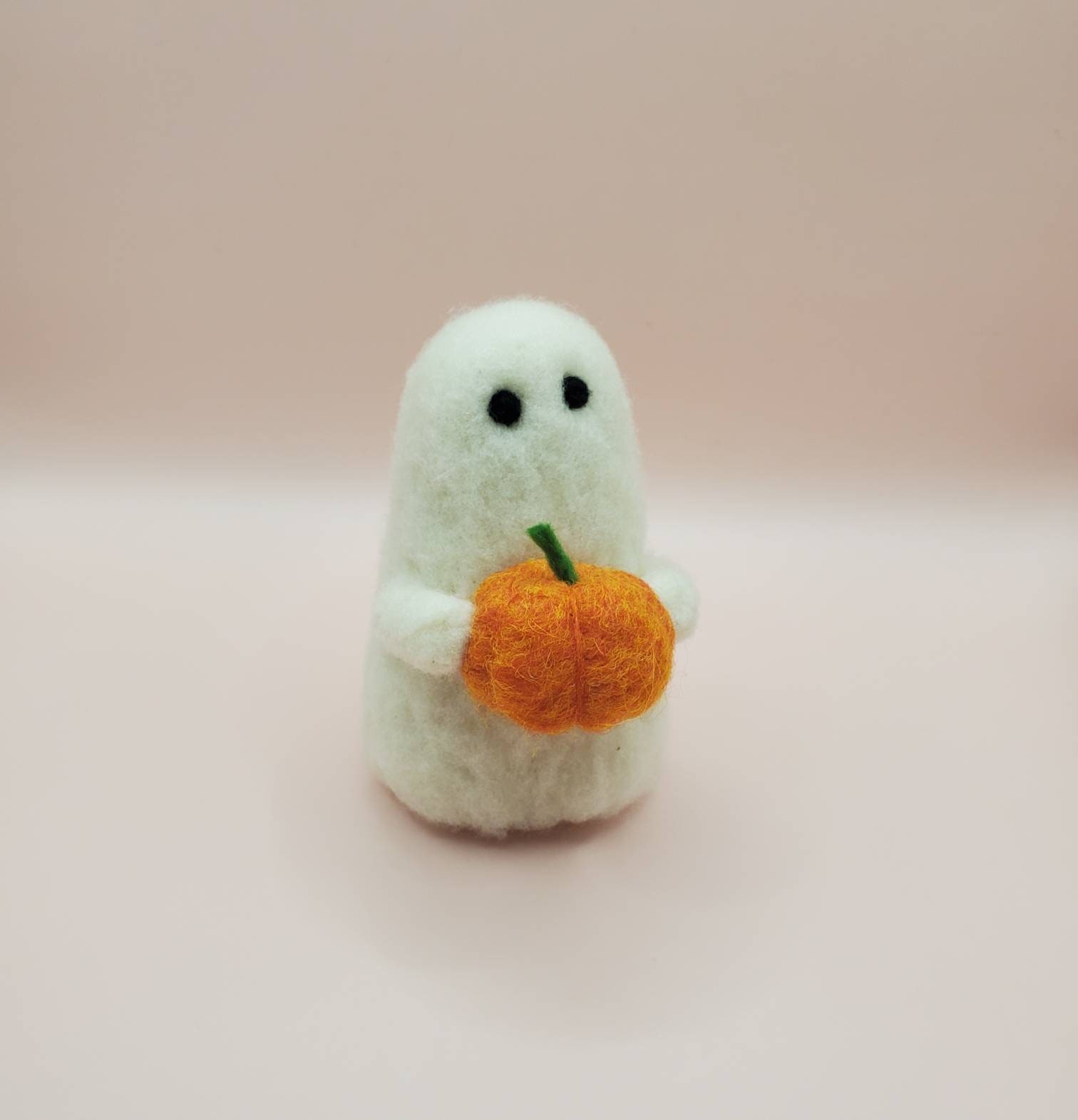 Whimsical Wool Felted Ghosts with Pumpkins | Halloween Decoration
