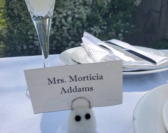 Ghost Placecard Stand | Creepy Cute Felted Wool Wedding Decoration | Handmade Halloween Party Decoration