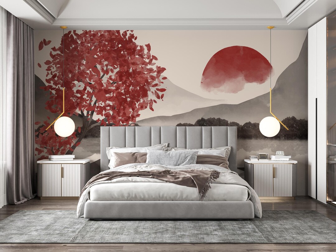 Calming Bedroom Wall Art Antique Japanese Painting Wallpaper Etsy
