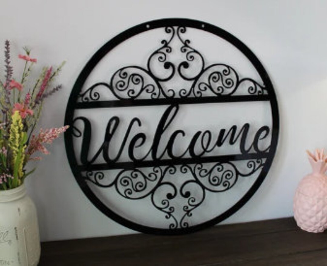 Powder Welcome Signs Welcome Sign With Scroll Detail, Powder Coated | Front Door Sign ...