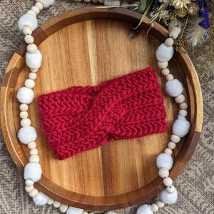 Luxury Wool Earwarmer | Red Pamn Headband | Adult Size | Handknit Gift