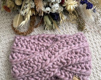 Oops! Calentador de orejas de lana de lujo / Diadema de Pamn rosa / Talla pequeña para adultos / Regalo tejido a mano