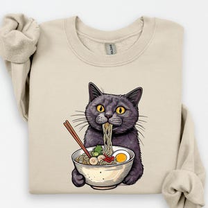 Chemise chat nouilles, T-shirt chat ramen, chemises pour gourmets, t-shirts nouilles chat noir, chemise chat noir, t-shirts chat rétro, sweat-shirts amoureux des chats