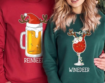 Winedeer Reinbeer Sweatshirts, Funny Couple Christmas Shirts, Christmas Sweatshirt, Matching Sweaters, Couples Sweaters, Reindeer Sweatshirt