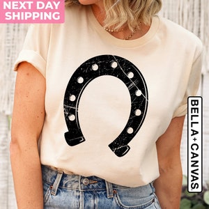 Vintage Lucky Horsehoe Graphic Tee, Horseshoe Shirt. Horseshoe Ringer Gift, Cream Shirt, Western, Unisex Baby Tee Fit, Unique