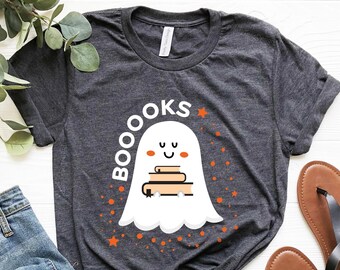 Booooks Shirt, Halloween Reading Shirt, Ghost Books, Halloween Teacher T-Shirt, Librarian Shirt, Halloween Party Teacher Shirt,Bookworm Gift