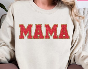 Chenille Patch Mama Sweatshirt, Mothers Day Gift, Mama Chenille Patch, Embroidered Mama Sweatshirt, Gift for Her, Mother Day Gift Sweatshirt