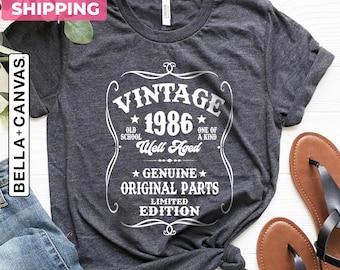 Camisa vintage de 1986 bien envejecida, regalos de 40 cumpleaños para mujeres y hombres, camisa de cumpleaños vintage de 1986, regalo de camisa vintage de 1986 para ella y para él
