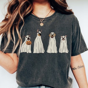 Camiseta de Halloween, Camiseta Fantasma, Camiseta de Cachorro de Outono, Presente de Halloween, Camiseta de Temporada Assustadora, Camiseta de Cachorro de Halloween, Camiseta de Amante de Cachorro, Camiseta de Cachorro Fantasma