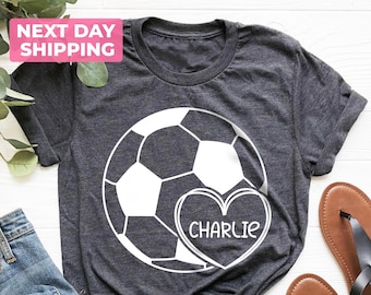 Personalized Soccer Heart Shirt, Personalized Soccer Shirt, Personalized Soccer Ball Shirt, Soccer Team Shirt, Customized Soccer Shirt
