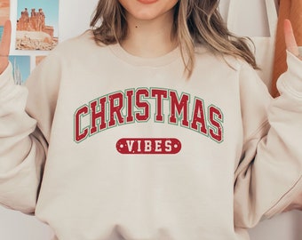 Retro Christmas Vibes Sweatshirt, Womens Christmas Sweatshirt, Holiday Sweater, Winter Shirt, Cute Christmas Sweatshirt, Christmas Gift