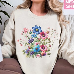 Boho cottagecore ronde hals, vintage sweater geperste bloemen, pastelkleurige botanische bloementrui, Fairycore oversized sweater met wilde bloemen