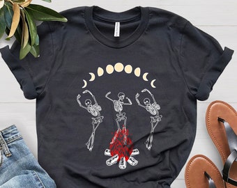 Funny Dancing Skeleton Shirt, Moon Periods Shirt, Gothic Tee, Mystic Moon Phase Shirt, Witch Celestial Shirt, Skull Shirt, Halloween Shirt