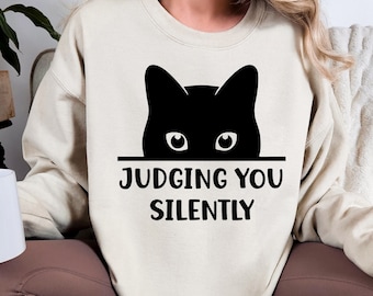 Cat Sweatshirt, Cute Cat Sweatshirt, Black Cat Shirt, Cat Peeking Sweatshirt, Womens Funny Sweatshirt, Gifts for Cats Lover, Cat Mom Sweater