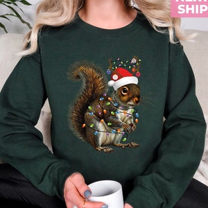 Christmas Squirrel Lights Sweatshirt, Christmas Squirrel Hoodie, Cute Christmas Sweater, Christmas Lights Sweater, Christmas Squirrel Gift