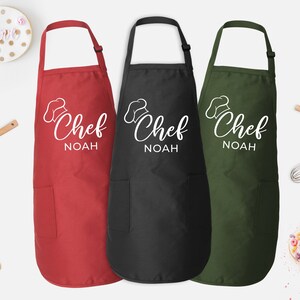 Chef Printed Personalized Apron with Pockets, Custom Apron, Personalized Printed Kitchen Apron for Women & Men, Any Text, Custom Text Apron