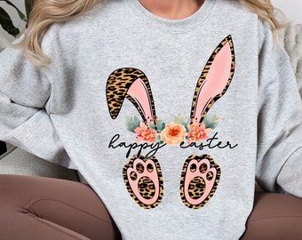 Happy Easter, Easter Shirt, Easter Cute Bunny Sweatshirt, Bunny With Glasses Shirt, Easter Womens Sweatshirt, Cute Easter Bunny Sweatshirt